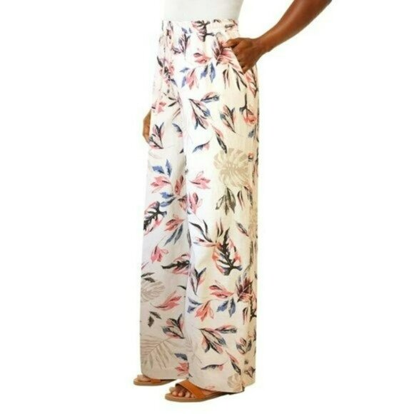 NWT Briggs Women's Wide Leg Lightweight Linen Blend 2 Pockets Floral Pants - Picture 3 of 10